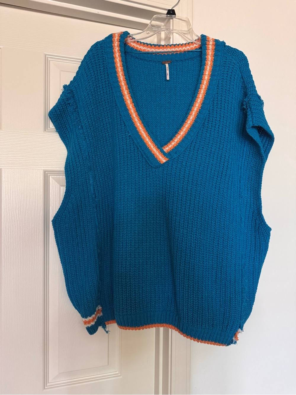 Free People Blue Stripe Clyde Sweater Vest Extremely Oversized Small